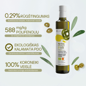 Ekologiškas KALAMATA PDO ypač tyras alyvuogių aliejus 500ml butelis