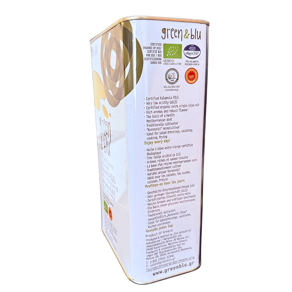 Ekologiškas Kalamata PDO ypač tyras alyvuogių aliejus - Green & Blu 3 L