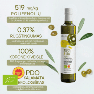 Ekologiškas Kalamata PDO ypač tyras alyvuogių aliejus - Green & Blu 500 ml