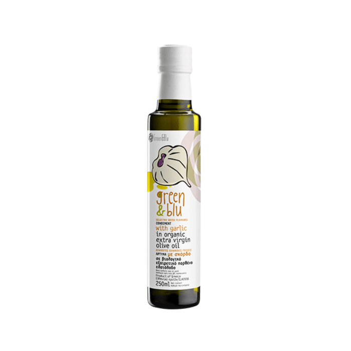Ekologiškas alyvuogių aliejus su česnaku - 250 ml