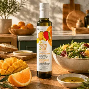 Ekologiškas alyvuogių aliejus su mango ir apelsinų skoniu - 250 ml