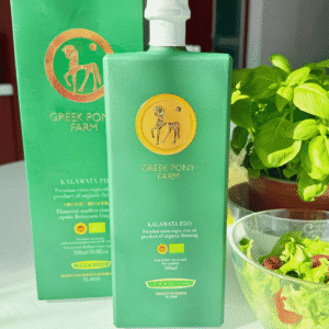 Greek Pony Farm 500 ml – Premium Organic ypač tyras alyvuogių aliejus dovanų dėžutė (Kalamata PDO, 100% Koroneiki)