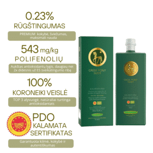 PREMIUM ekologiškas Kalamata PDO ypač tyras alyvuogių aliejus 500ml dovanų dėžutė