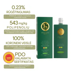 PREMIUM ekologiškas Kalamata PDO ypač tyras alyvuogių aliejus 500ml dovanų dėžutė