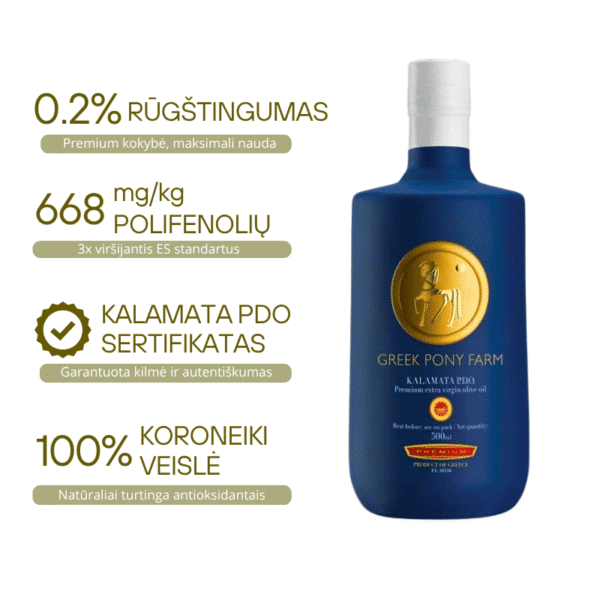 PREMIUM sertifikuotas Kalamata PDO ypač tyras alyvuogių aliejus 500ml