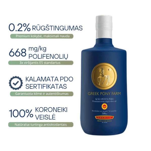 Premium Kalamata PDO alyvuogių aliejus EVOO