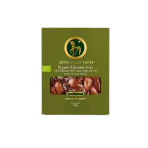 PREMIUM kokybės ekologiškos Kalamata alyvuogės sertifikuotame PDO ypač tyrame alyvuogių aliejuje, 200g dėžutė