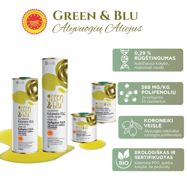 Green & Blu Kalamata PDO alyvuogiu aliejus savybes