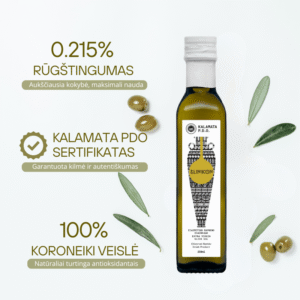 KALAMATA PDO sertifikuotas ypač tyras alyvuogių aliejus (EXTRA VIRGIN) 250ml 'Elinikon'
