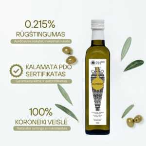 KALAMATA PDO sertifikuotas ypač tyras alyvuogių aliejus (EXTRA VIRGIN) 500ml 'Elinikon'