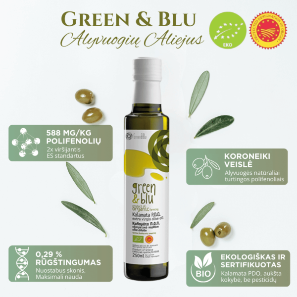Ekologiškas KALAMATA PDO ypač tyras alyvuogių aliejus 250ml butelis - Image 2