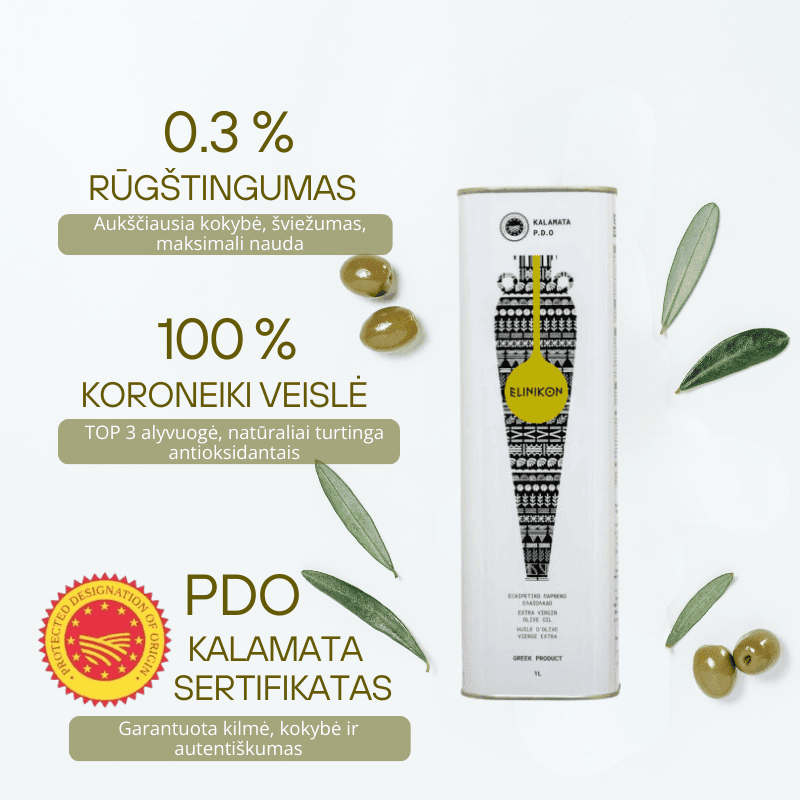 KALAMATA PDO ypač tyras alyvuogių aliejus (Extra Virgin) 1 LITRAS 'Elinikon' - Image 2