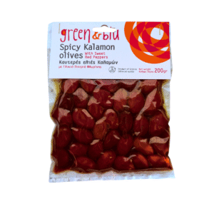 Kalamata alyvuogės aštrios su saldžiomis raudonosiomis paprikomis 200g
