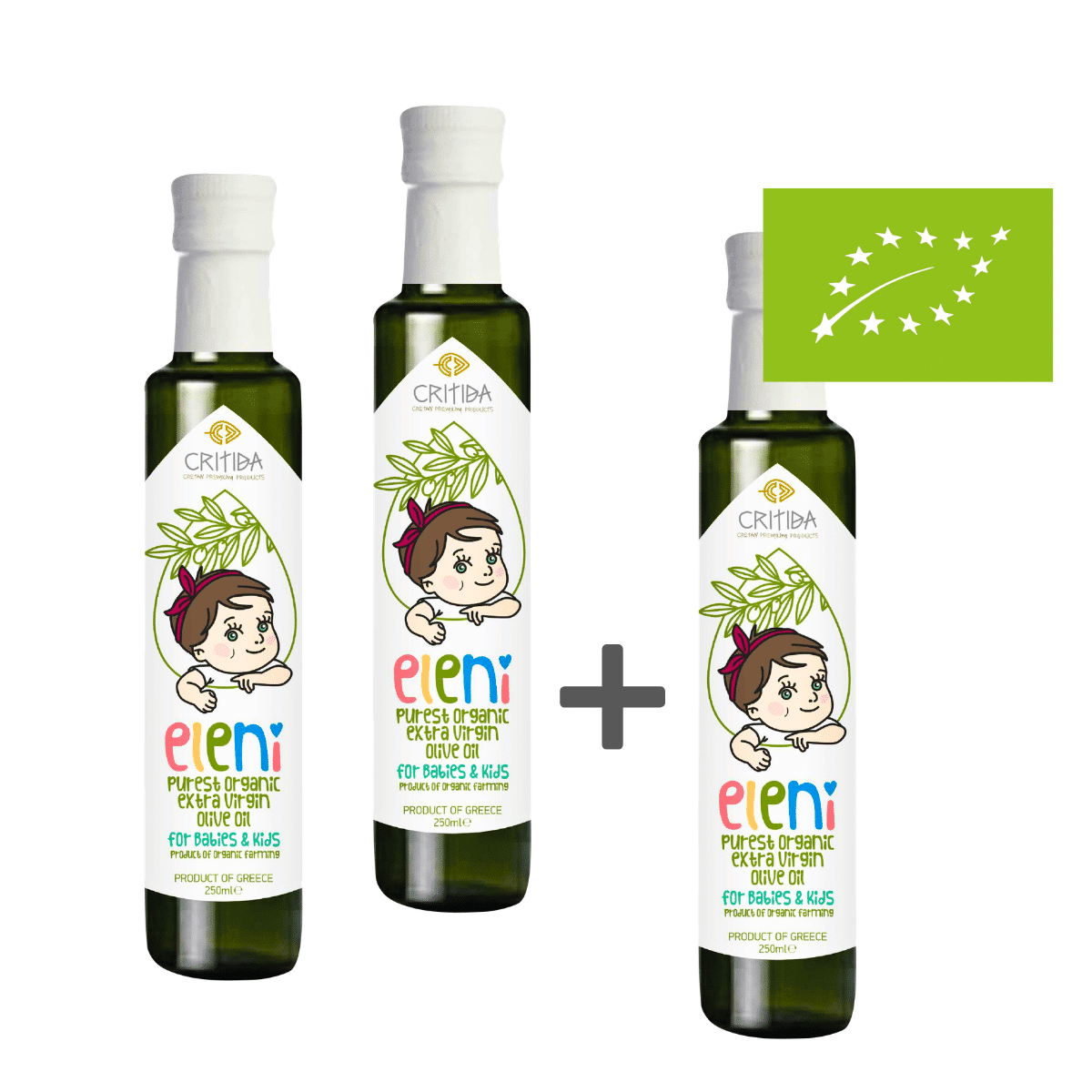 2+1 DOVANŲ Ekologiškas alyvuogių aliejus vaikams ir šeimai „Critida Eleni for Kids“ 250 ml